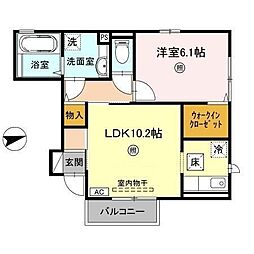 アローム　B棟 1階1LDKの間取り
