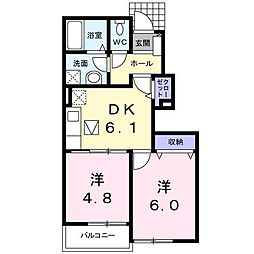 プリティハウスＹ3 1階2DKの間取り