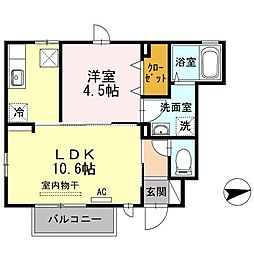 アプレシア 1階1LDKの間取り