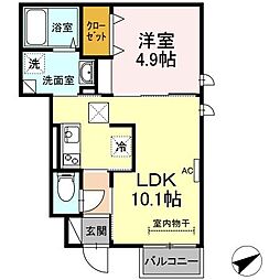 シュクル 1階1LDKの間取り