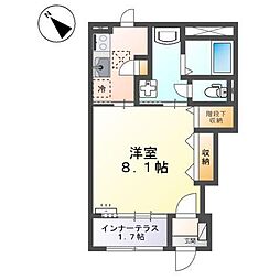 カーザルクス 1Kの間取図画像