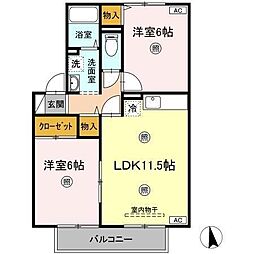 ビューテラス・ユウB 2LDKの間取図画像