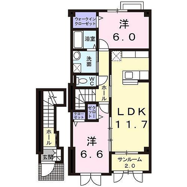 アビニヨン．Ｍ　Ｂ ｜鳥取県米子市富益町(賃貸アパート2LDK・2階・61.91㎡)の写真 その3