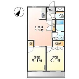 セントラルハイツII 2階2LDKの間取り