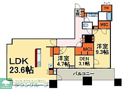 つくばエクスプレス 柏の葉キャンパス駅 徒歩5分の賃貸マンション 23階2SLDKの間取り