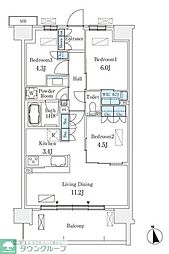 スカイグランデ津田沼 4階3LDKの間取り