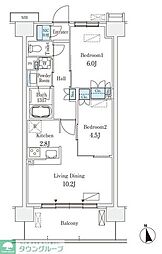 スカイグランデ津田沼 517 5階2LDKの間取り