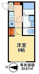 プレリオ鎌ヶ谷 2階1Kの間取り