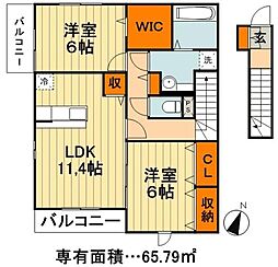 ベルデュール5番館 2階2LDKの間取り