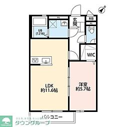 メゾン・ド・パステック 2階1LDKの間取り