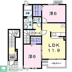 アンジュ　アムール　Ａ 2階2LDKの間取り