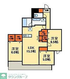 つくばエクスプレス 柏の葉キャンパス駅 徒歩9分の賃貸マンション 2階3LDKの間取り