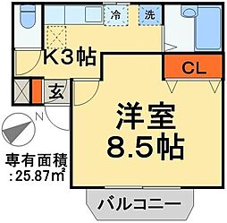 JR常磐線 松戸駅 徒歩23分の賃貸アパート 1階1Kの間取り