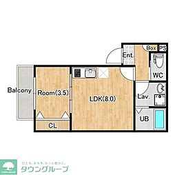 メゾンヤナギカゲ 1LDKの間取図画像