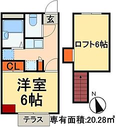 エクレール南増尾 1Kの間取図画像