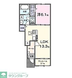 本三里塚アパートB 1LDKの間取図画像