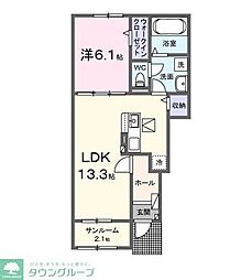 本三里塚アパートB 1LDKの間取図画像