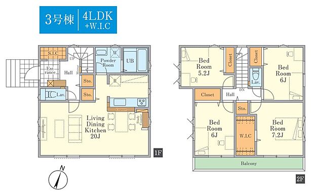 【全3棟・3号棟】スタディーカウンター付きのLDKや各所に収納スペースを備えた4LDK♪水回りが集中した家事動線の良い間取りです。