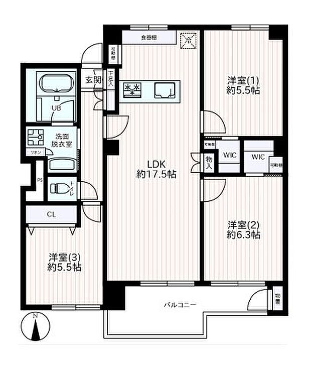 ゆったり寛げるLDK17.5帖、全居室収納付、日当たり良好な3階部分のお部屋になります。