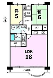 富吉グリーンハイツ2号棟 2LDKの間取り
