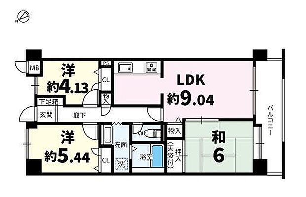 武蔵浦和第3ローヤルコーポ(3LDK) 2階の間取り