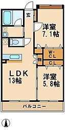 プレシオス藤が丘 2LDKの間取図画像