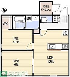 横浜市港北区篠原西町アパート 2LDKの間取図画像