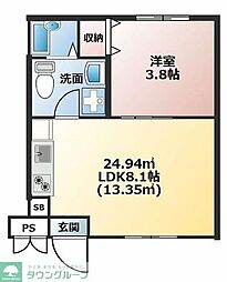 プライムテラス鶴ヶ峰 1LDKの間取図画像