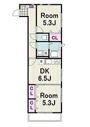 プロジットアズマ6 2DKの間取図画像