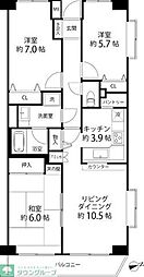 岸根公園ハイツ 3LDKの間取図画像