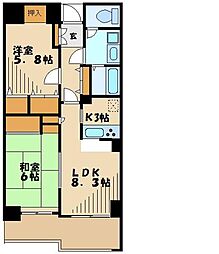 プレジールさぎぬま 2LDKの間取図画像