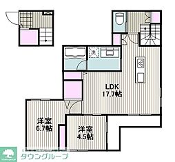 横浜市営地下鉄ブルーライン 新羽駅 徒歩19分の賃貸マンション 2階2LDKの間取り