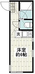 ユナイト三ツ沢ル・リアン 2階ワンルームの間取り