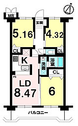 朝日シティパリオ鶴見岸谷 3DKの間取図画像