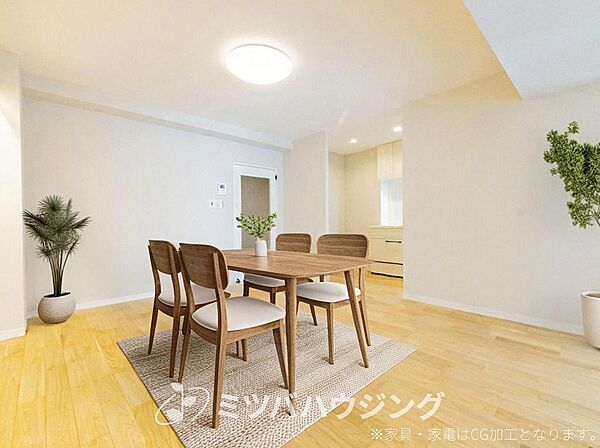 【LDK】約13.1帖　※室内写真にCG合成で家具を配置した画像です。家具付きでの販売ではありません。