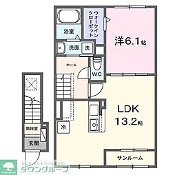西武新宿線 本川越駅 バス8分 神明町下車 徒歩15分の賃貸アパート 2階1LDKの間取り