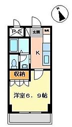 西武新宿線 狭山市駅 徒歩3分の賃貸マンション 2階1Kの間取り