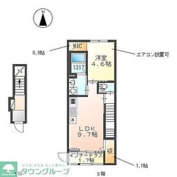 東武東上線 川越駅 徒歩11分の賃貸アパート 2階1LDKの間取り