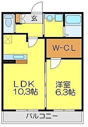 東武東上線 川越駅 徒歩5分の賃貸マンション 1階1LDKの間取り