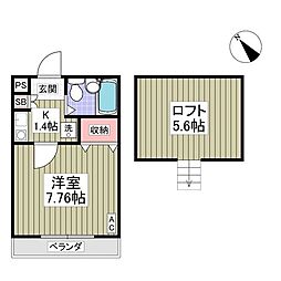東武東上線 北坂戸駅 徒歩14分の賃貸アパート 2階1Kの間取り