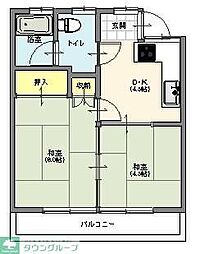 東武東上線 鶴ヶ島駅 徒歩11分の賃貸アパート 2階2Kの間取り