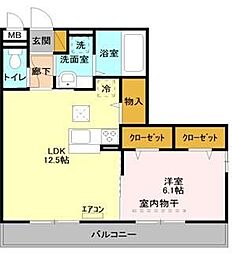 東武東上線 鶴瀬駅 徒歩14分の賃貸アパート 1階1LDKの間取り