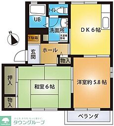 ソレアード・花ノ木B 2DKの間取図画像