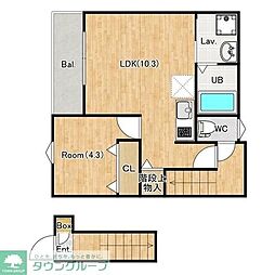 川越市大字大袋新田アパート 1LDKの間取図画像