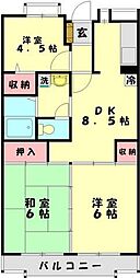 東武東上線 ふじみ野駅 徒歩26分の賃貸マンション 2階3DKの間取り