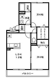 西武新宿線 本川越駅 徒歩20分の賃貸アパート 1階2LDKの間取り