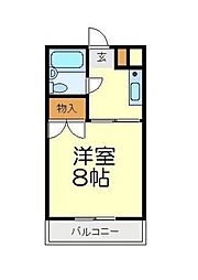 東武東上線 若葉駅 徒歩8分の賃貸マンション 3階1Kの間取り