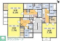 東武東上線 鶴瀬駅 徒歩4分の賃貸アパート 2階1Kの間取り