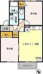 東武東上線 新河岸駅 徒歩13分の賃貸アパート 2階2LDKの間取り