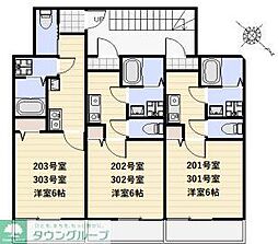 東武東上線 上福岡駅 徒歩8分の賃貸アパート 3階1Kの間取り